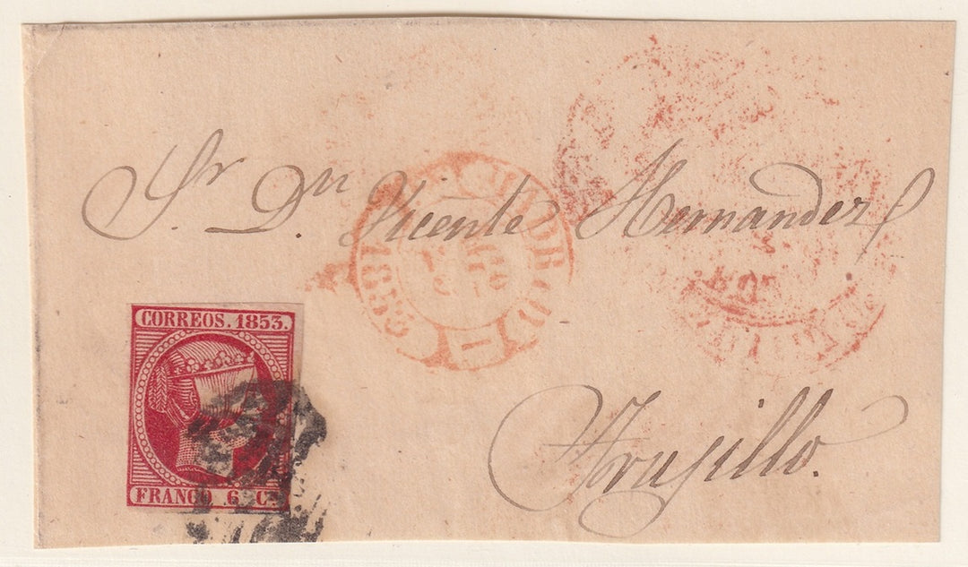 Spain 1853 Sc 19 letter front only Madrid to Trujillo