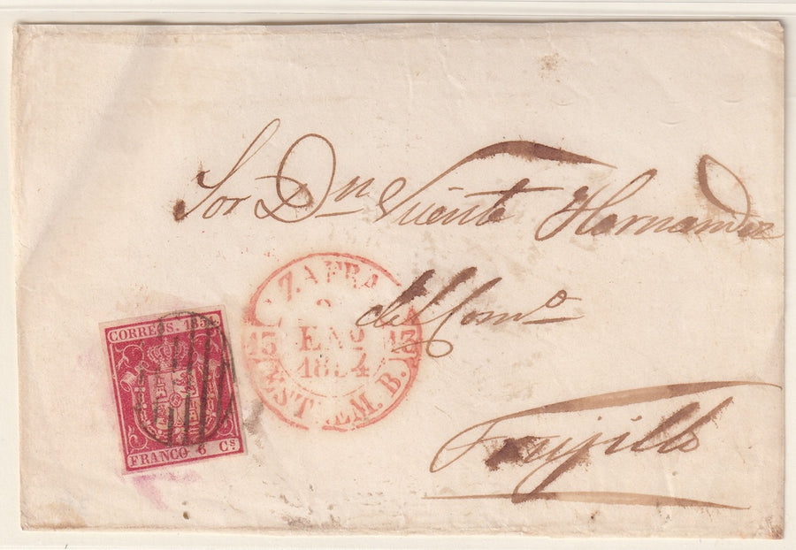 Spain 1854 Sc 26 letter front only Zafra to Trujillo early usage