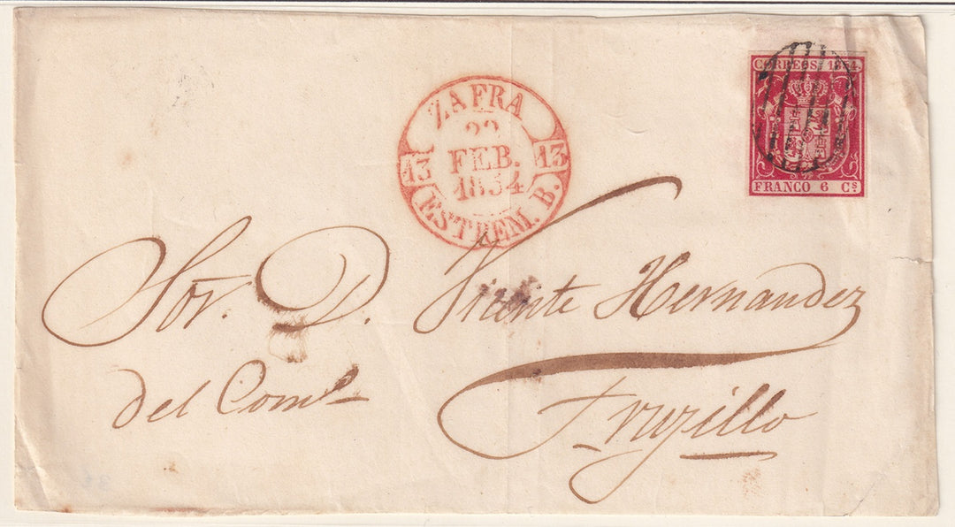 Spain 1854 Sc 26 letter front only Zafra to Trujillo