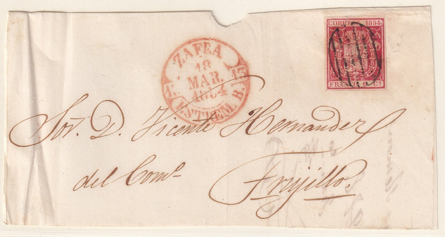 Spain 1854 Sc 26 letter front only Zafra to Trujillo