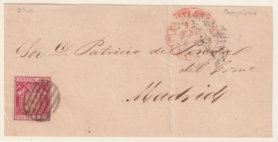 Spain 1854 Sc 26 letter front only Pamplona to Trujillo