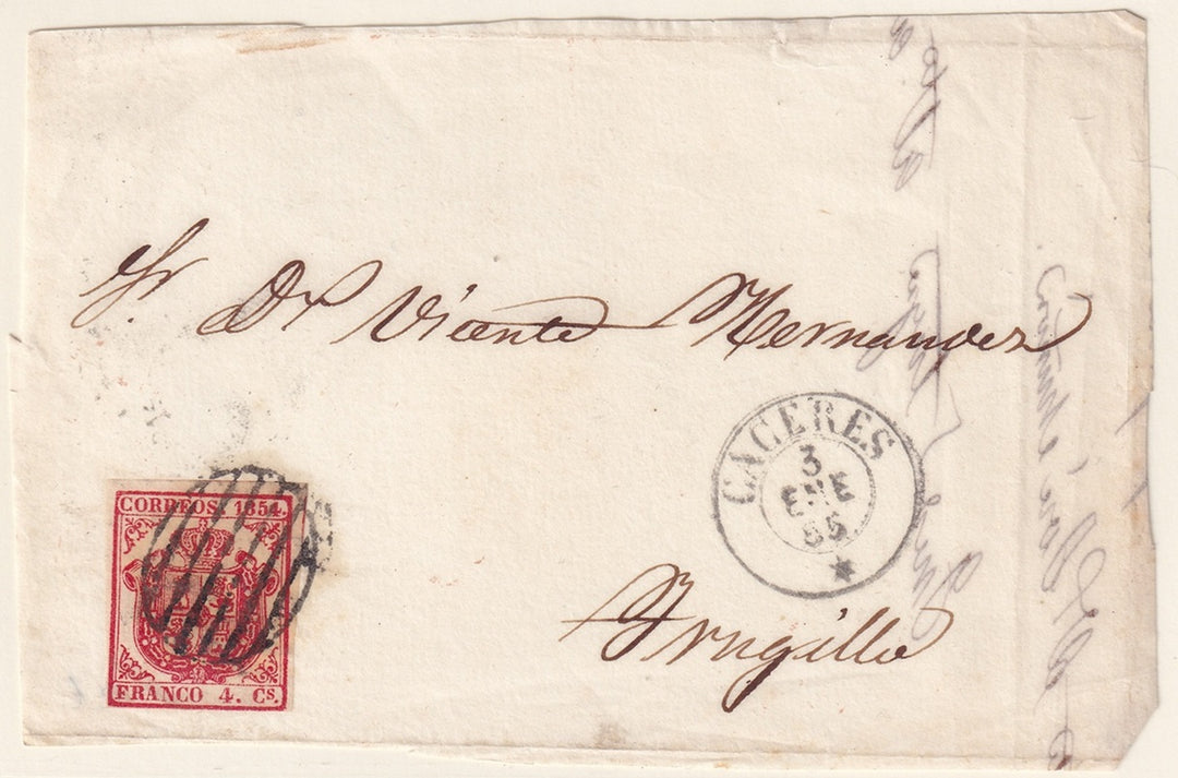 Spain 1855 Sc 25 letter front only Caceres to Trujillo