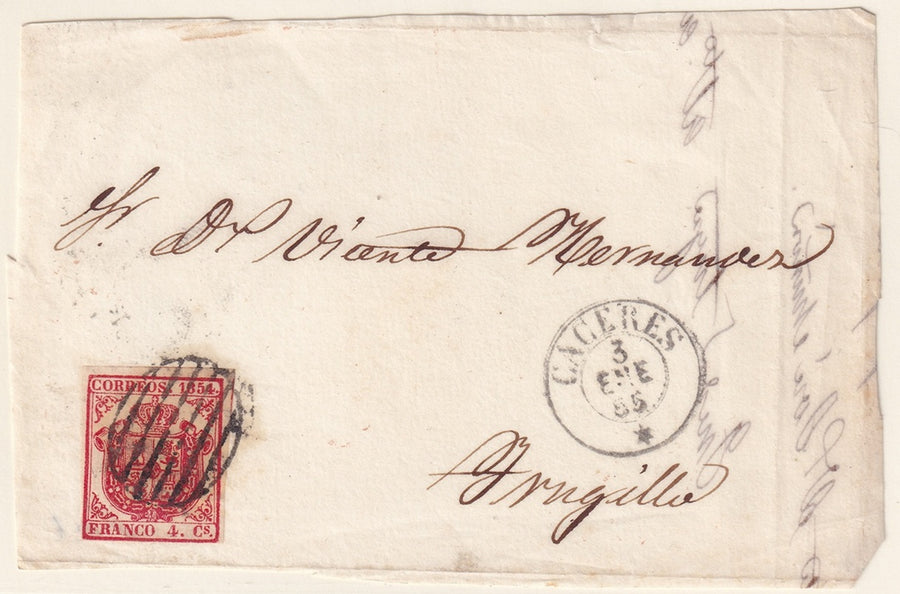 Spain 1855 Sc 25 letter front only Caceres to Trujillo