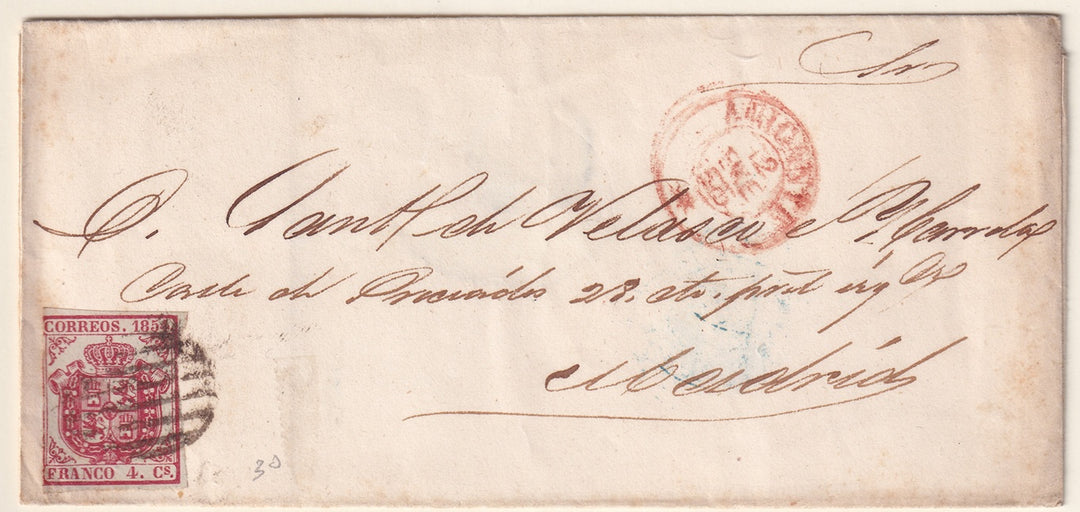 Spain 1855 Sc 32 folded letter Alicante to Madrid