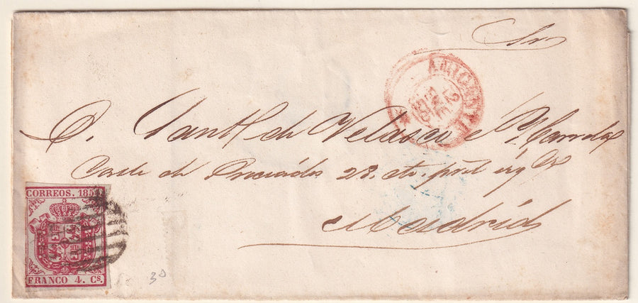 Spain 1855 Sc 32 folded letter Alicante to Madrid