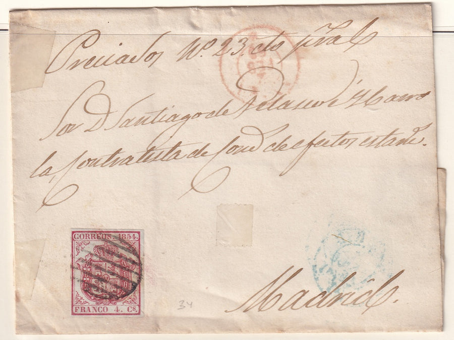 Spain 1855 Sc 32 folded letter to Madrid