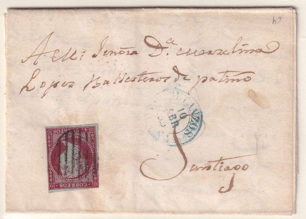 Spain 1855 Sc 37a folded letter Betanzos to Santiago