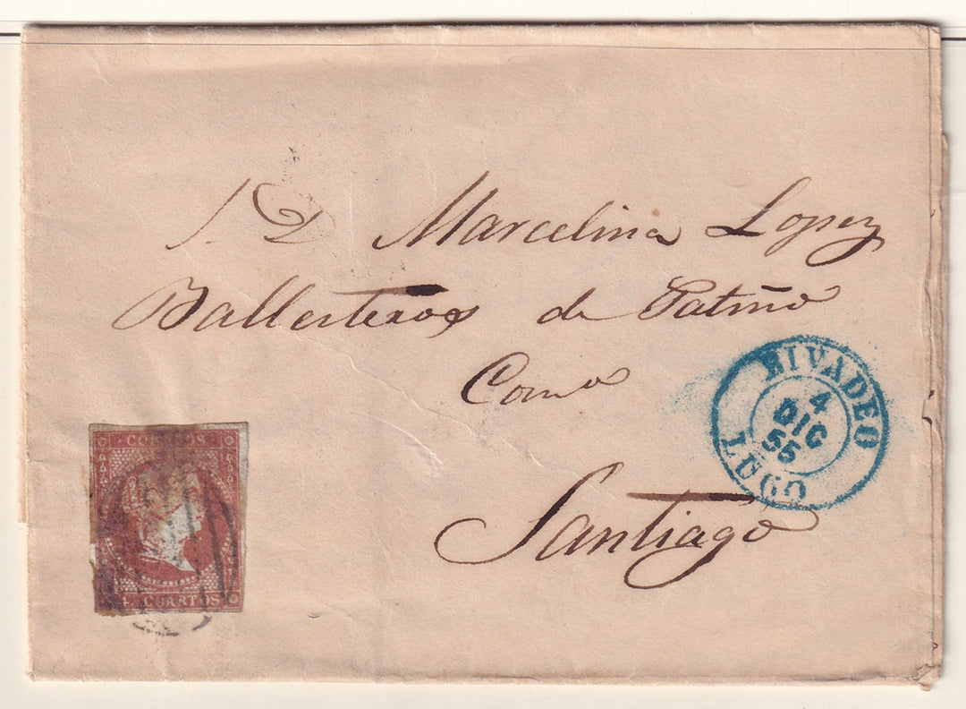 Spain 1855 Sc 37 folded letter Rivadeo to Santiago