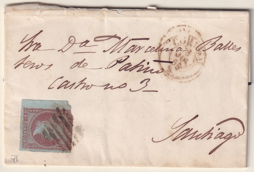 Spain 1855 Sc 37 folded mourning letter Coruna to Santiago