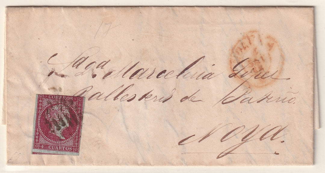 Spain 1855 Sc 37a folded letter Coruna to Noya