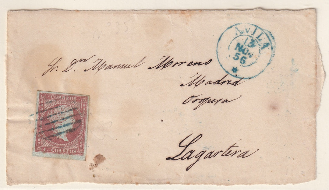 Spain 1856 Sc 37 letter front only Avila to Lagartera