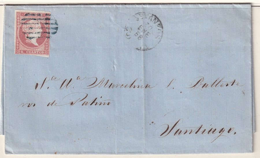 Spain 1858 Sc 45 folded letter Betanzos to Santiago