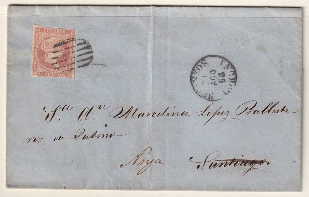 Spain 1858 Sc 45 folded letter Betanzos to Santiago/Noya