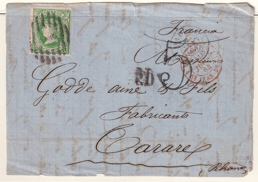 Spain 1864 Sc 63 letter front only Madrid to Rhone France