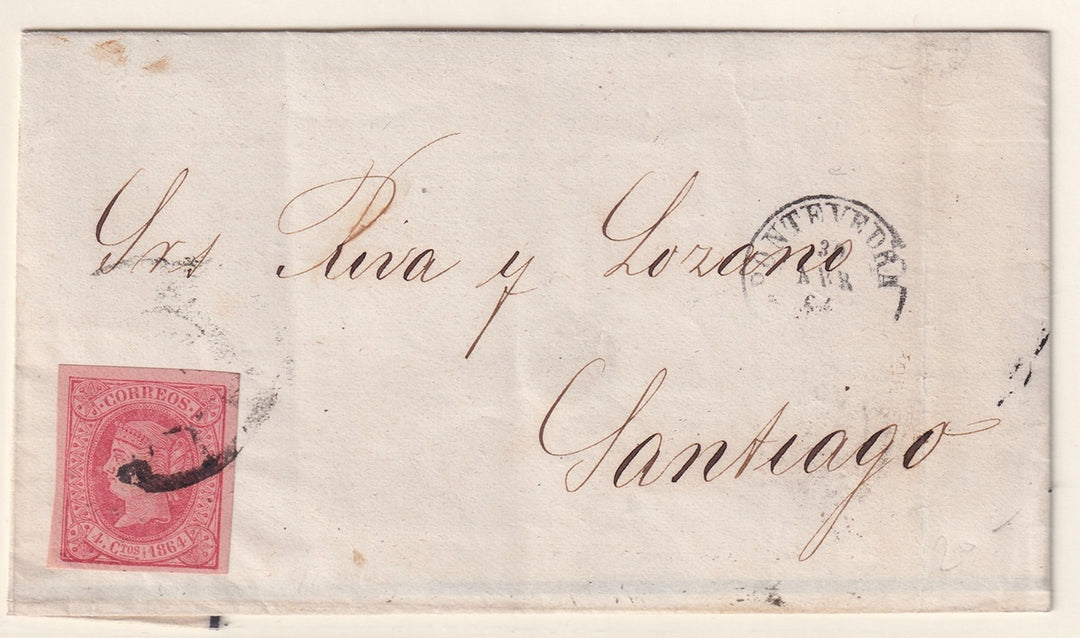Spain 1864 Sc 62 folded mourning letter Pontevedra to Santiago