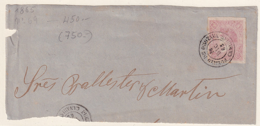 Spain 1865 Sc 67 letter front only Puerto de Orotava Canarias
