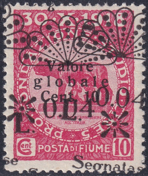 Fiume 1921 Sc J16 postage due MH* double overprint variety