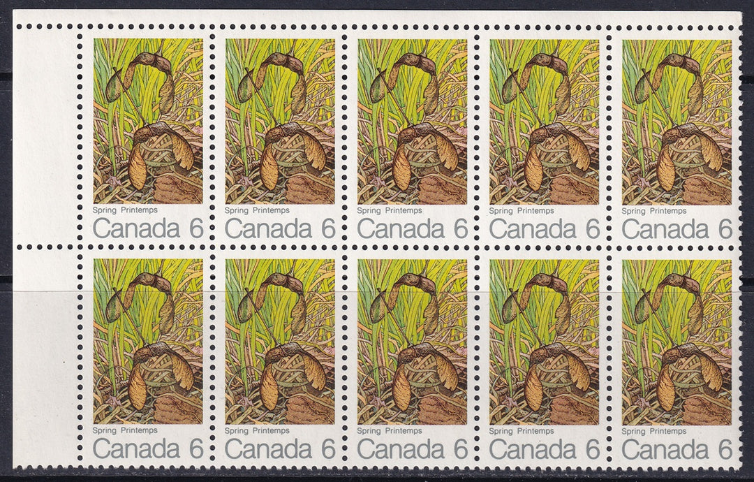 Canada 1971 Sc 535i block of 10 with "hook on 6" variety