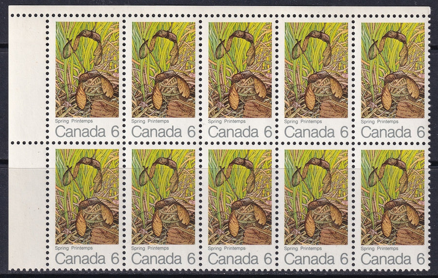 Canada 1971 Sc 535i block of 10 with "hook on 6" variety