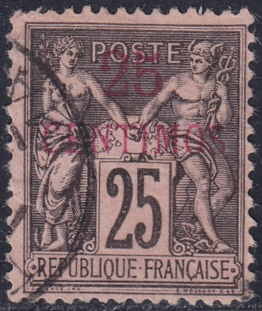 French Morocco 1891 Sc 5 used light red surcharge variety
