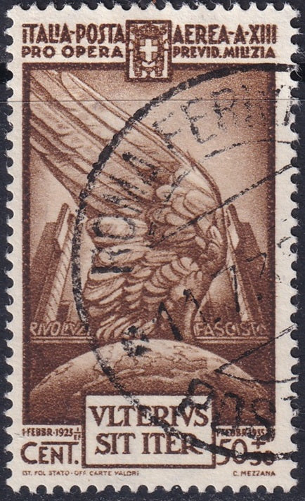 Italy 1935 Sc CB3 air post used "Roma Ferrovia" cancel