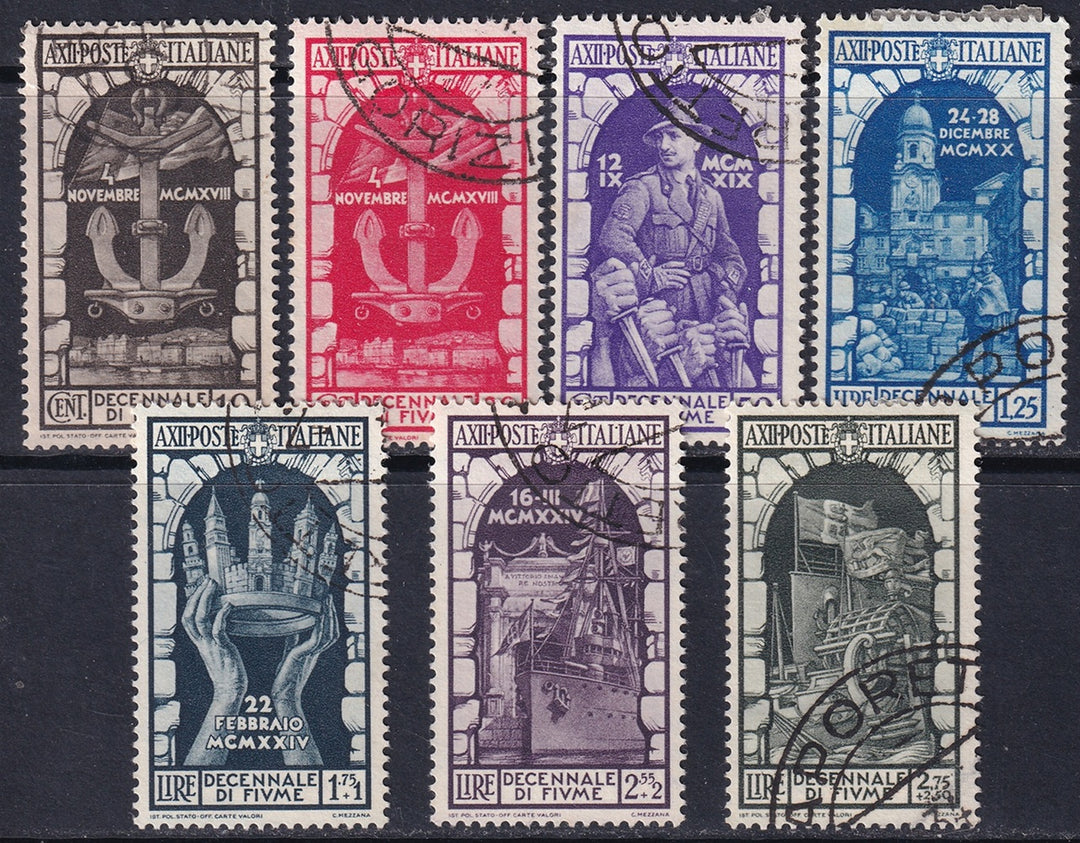 Italy 1934 Sc 315-21 set used most with "Caporetto (Gorizia)" cancels