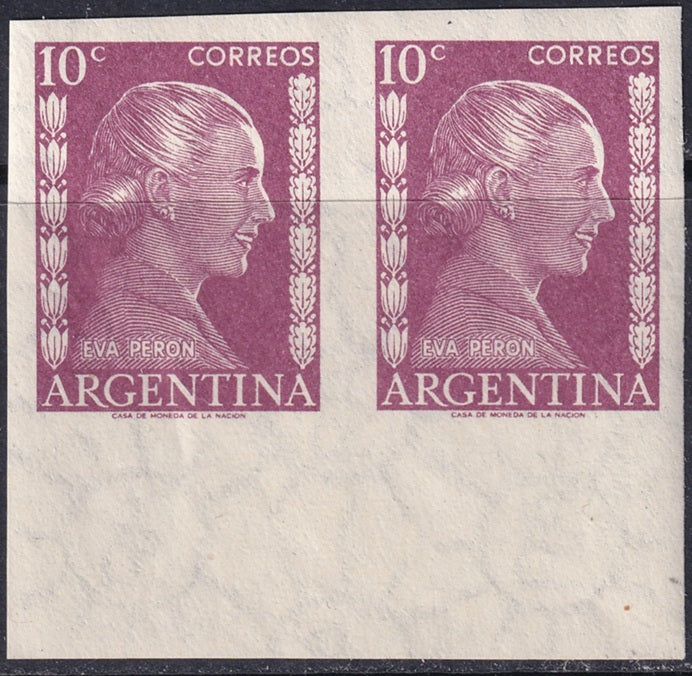 Argentina 1952 Sc 601 imperf margin pair MNH**