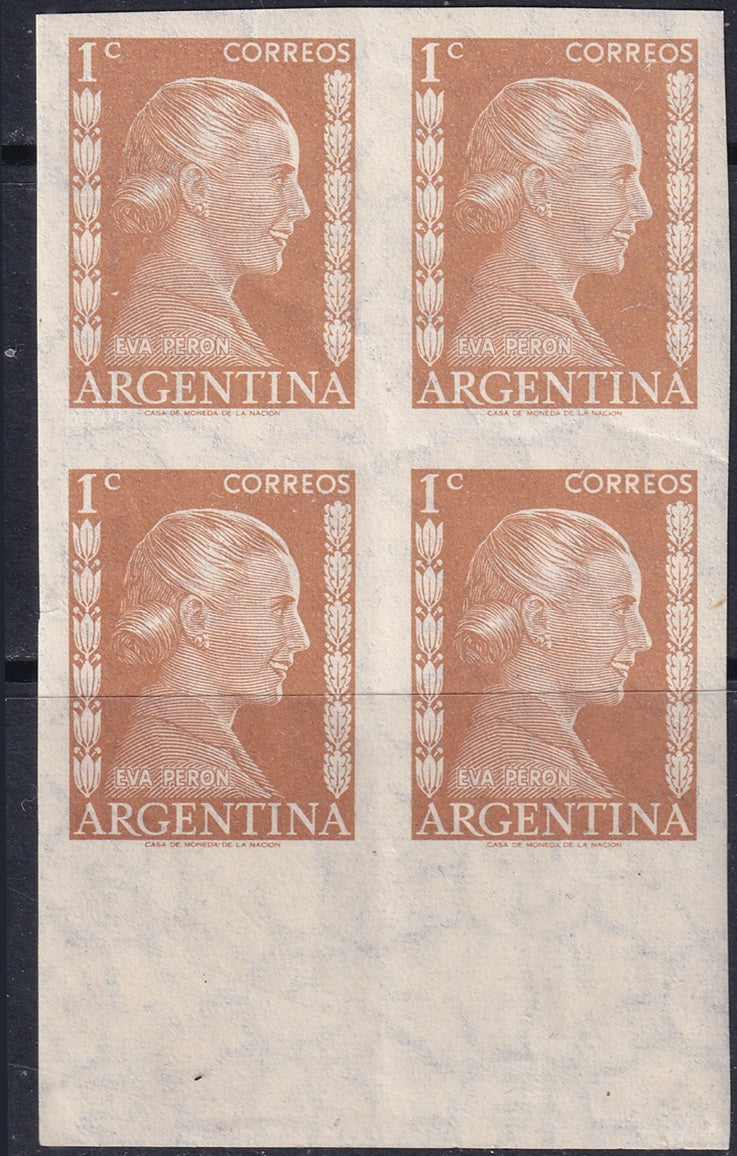 Argentina 1952 Sc 599 imperf margin block MNH**