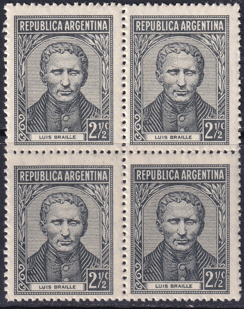 Argentina 1939 Sc 421 block MNH** with "shaded vest" variety