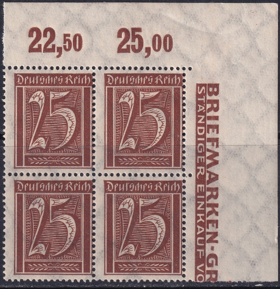 Germany 1922 Sc 164 upper right corner block MNH**