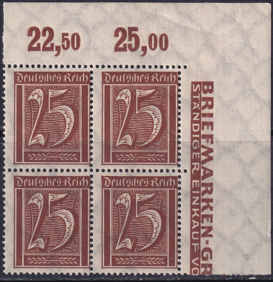 Germany 1922 Sc 164 upper right corner block MNH**