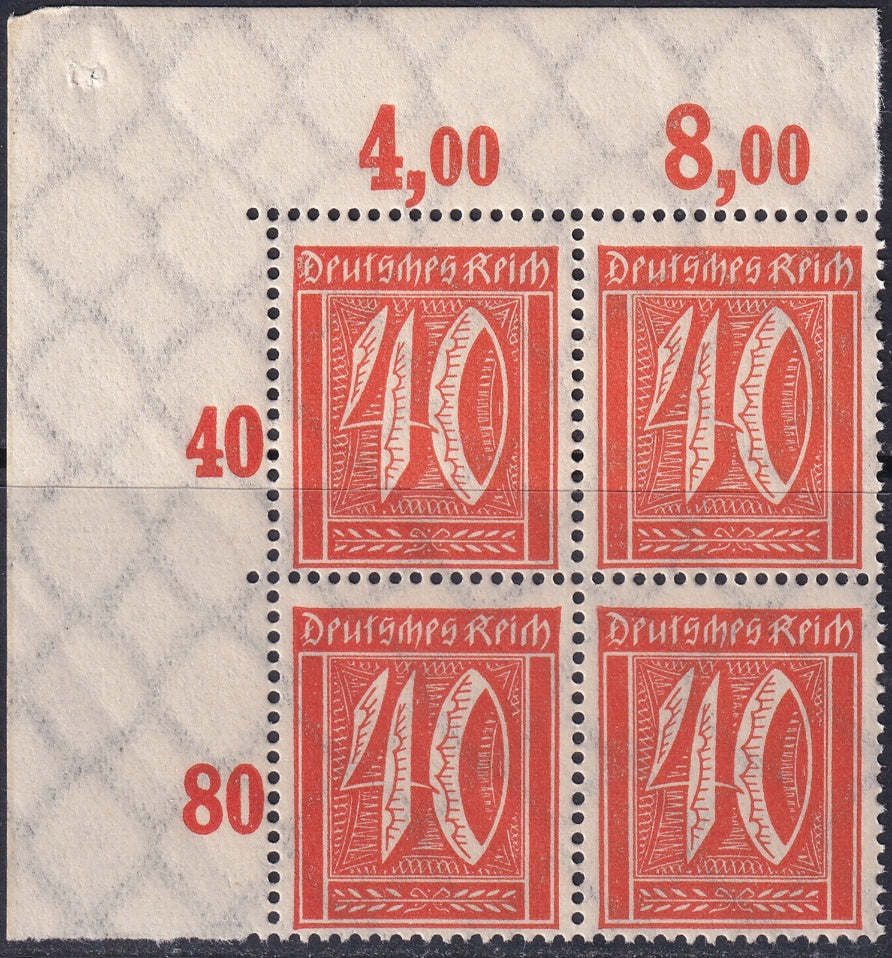 Germany 1922 Sc 166 upper left corner block MNH**