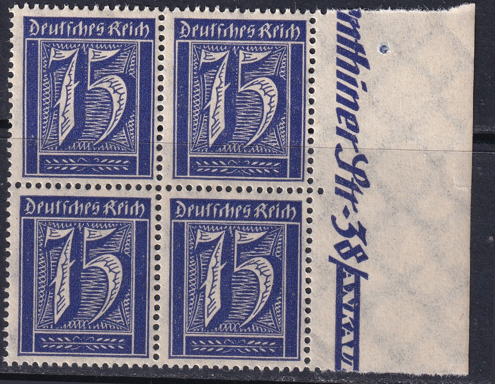 Germany 1922 Sc 170 right margin block MNH**