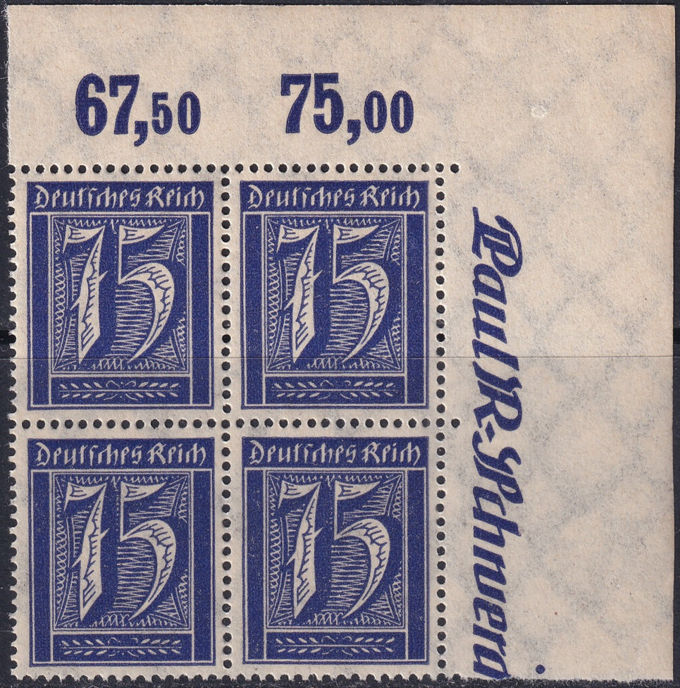 Germany 1922 Sc 170 upper right corner block MNH**