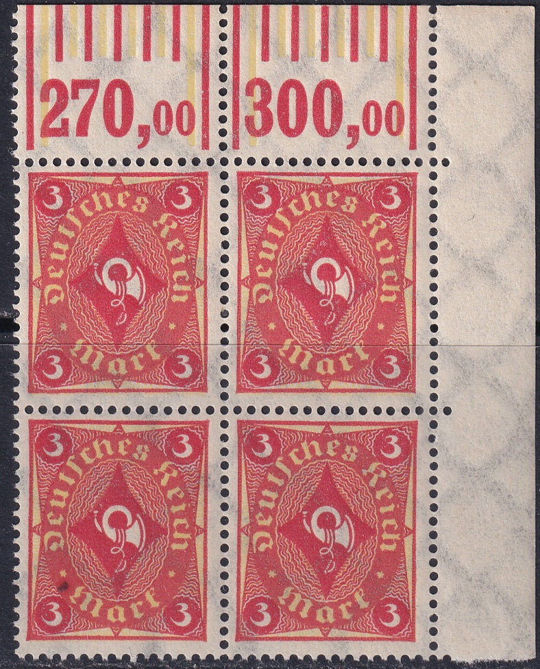 Germany 1921 Sc 178 upper right corner block MNH**