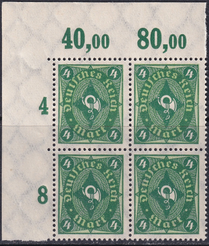 Germany 1922 Sc 179 upper left corner block MNH**