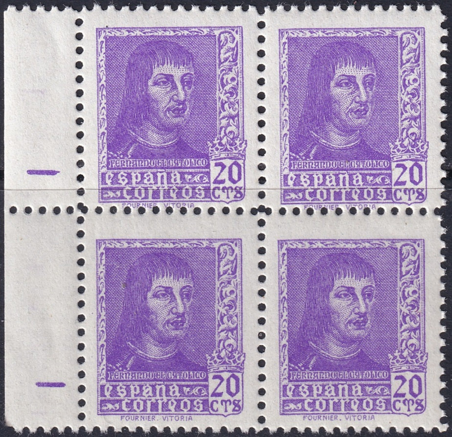 Spain 1938 Sc 659 left margin block MNH**