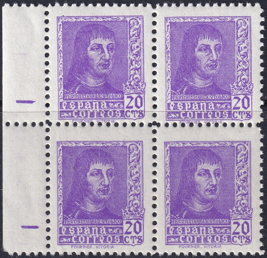 Spain 1938 Sc 659 left margin block MNH**