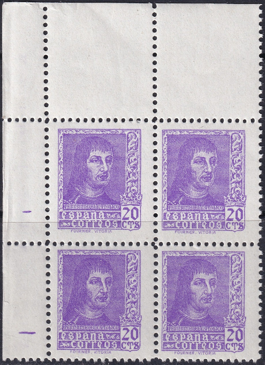 Spain 1938 Sc 659 upper left corner block MNH**