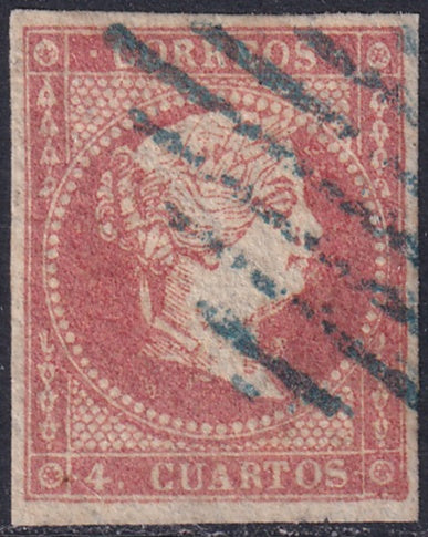 Spain 1855 Sc 41 used blue open grill (rejilla) cancel