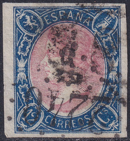 Spain 1865 Sc 69 used "2240" GC (Marseille) and cartwheel cancels