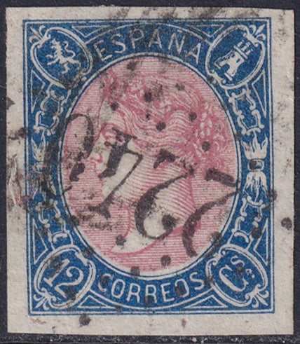 Spain 1865 Sc 69 used "2240" GC (Marseille) cancel