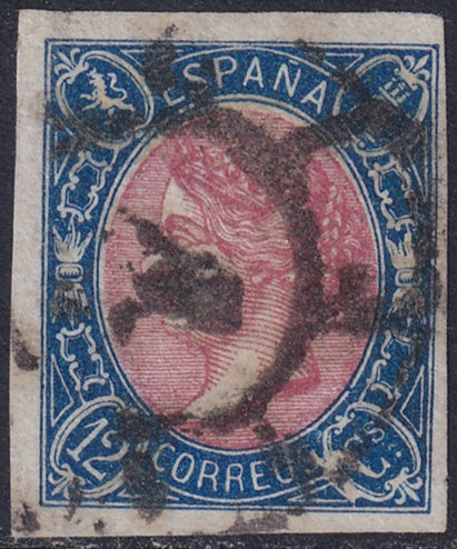 Spain 1865 Sc 69 used "white blob by Cs." variety cartwheel cancel