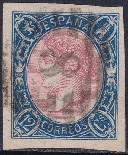 Spain 1865 Sc 69 used "8" parrilla con cifra cancel