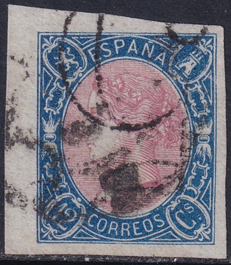 Spain 1865 Sc 69 used large "5c" French postal marking and cartwheel cancel