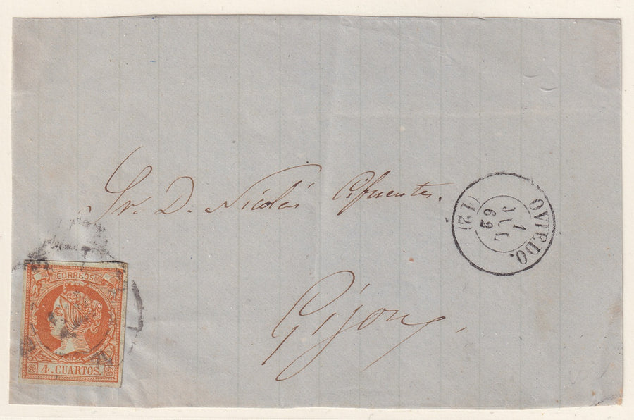 Spain 1862 Sc 50 letter front Oviedo to Gijon