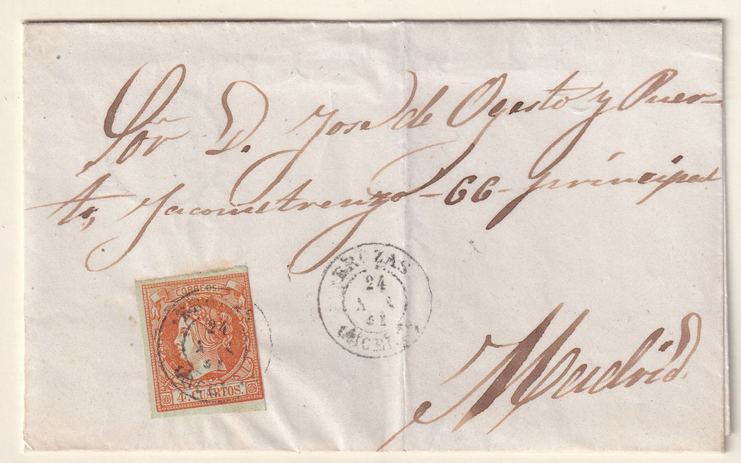 Spain 1861 Sc 50 folded letter Brozas (Cáceres) to Madrid