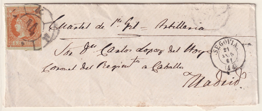 Spain 1861 Sc 50 cover Segovia to Madrid