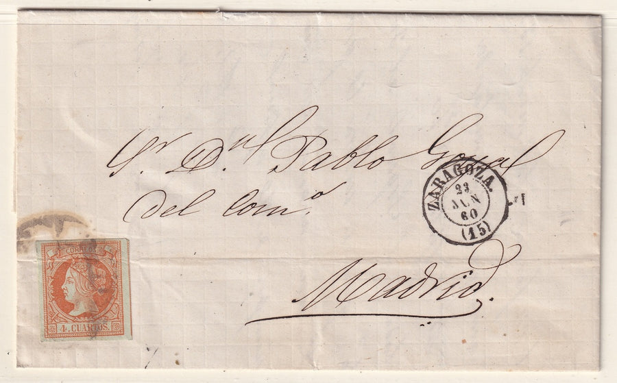 Spain 1860 Sc 50 cover Zaragora to Madrid