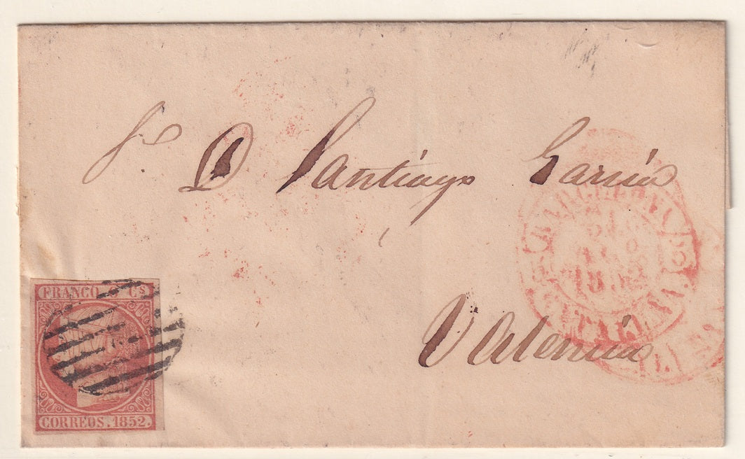 Spain 1852 Sc 12 folded letter Barcelona to Valencia